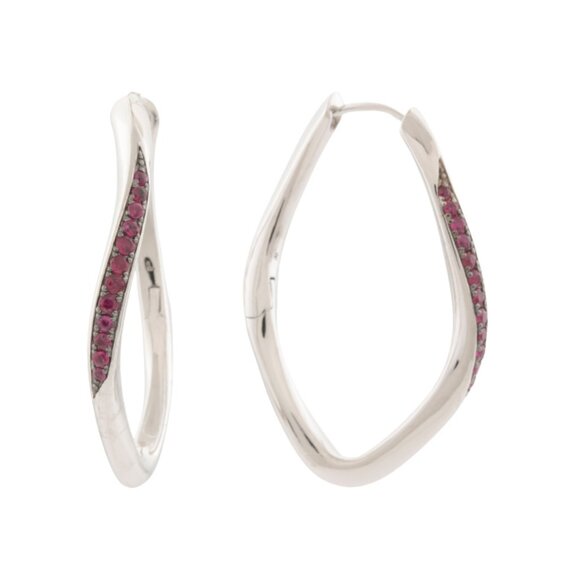 JUDITH RIPKA Silver/Ruby Made In Thailand Sterling Silver Ruby Hoop Earrings
